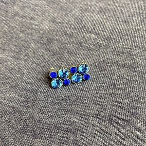 Silver plated cats eye brooch blue stones pin